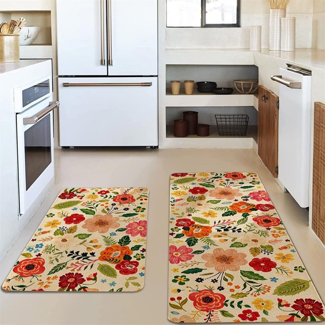 Retro Floral Floormat Classic Floral Design For Kitchen Living Room Bedroom For Daily For Giving