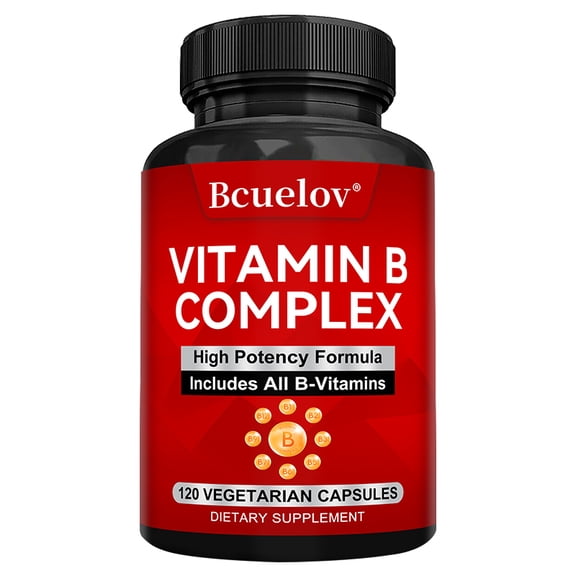 Bcuelov Vitamin B Complex Supplement, Full B-Vitamins Formula, 120 Vegetarian Capsules