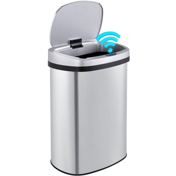 Innovaze 13.2 Gallon Motion Sensor Trash Can, Stainless Steel Oval Kitchen Garbage Can, Silver