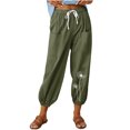 thumbnail image 1 of VEKDONE Pantalon Long en Lin pour Femmes Vert Armée P, 1 of 6