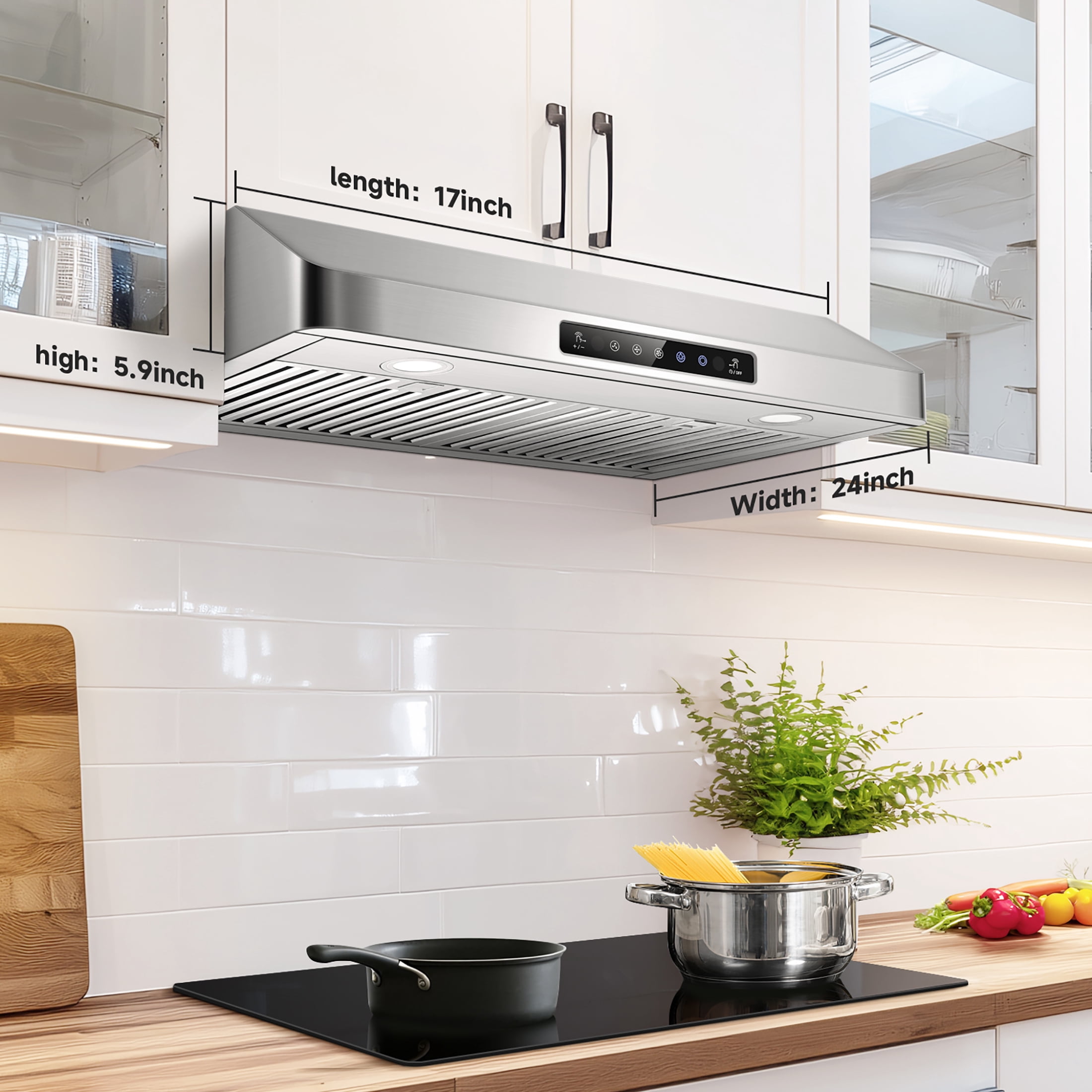 AAOBOSI 30" Under Cabinet Range Hood, Upgraded Motor, 3-Speed Stainless Steel Kitchen Vent Hood with Gesture & Touch Control, LED Lights