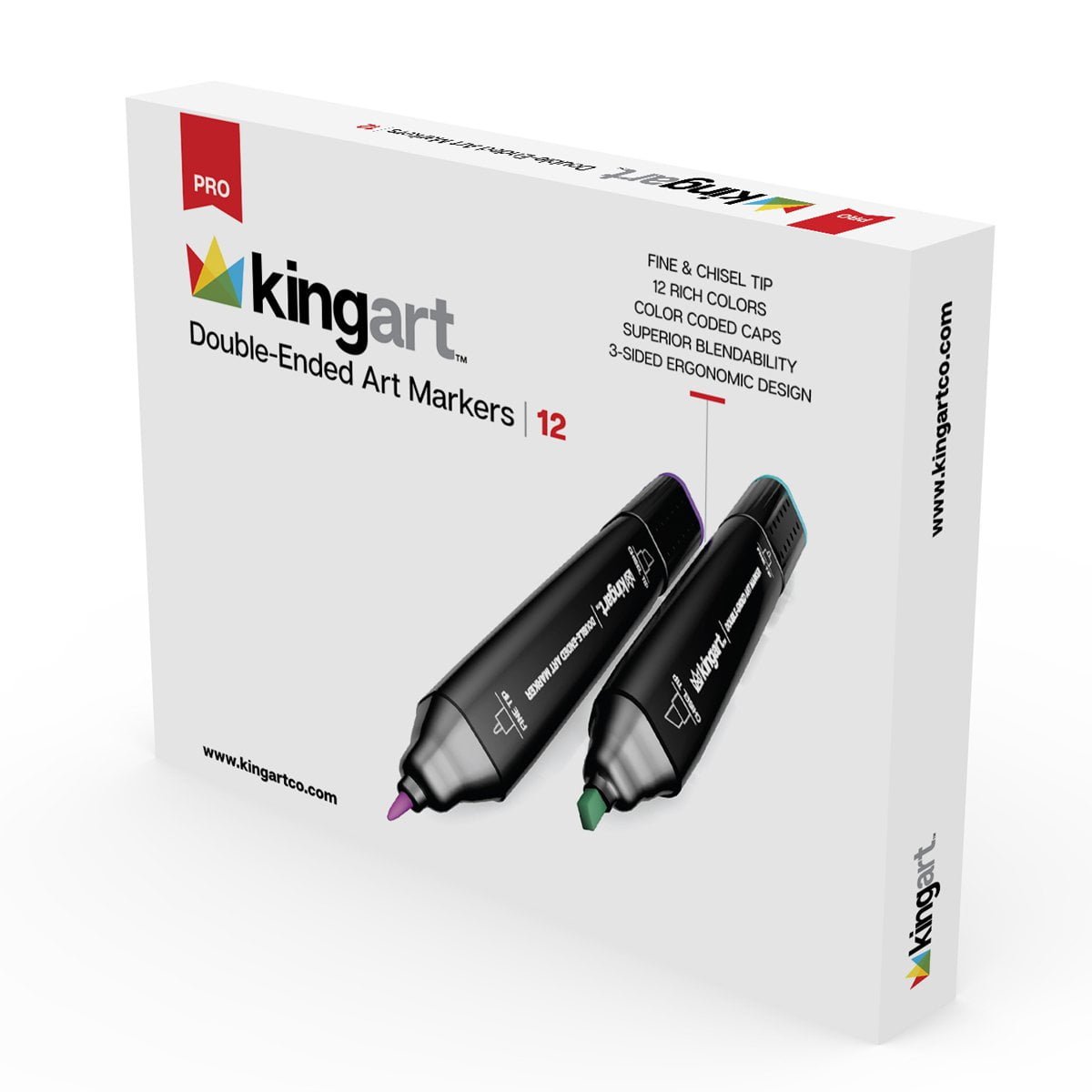 KINGART™ PRO DoubleEnded Art Markers, Fine & Chisel Tip, Set of 12