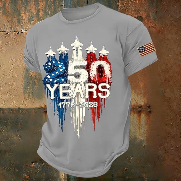 OOOUM Patriotic T Shirts For Boys Loose Fit Classic Tops Tees 250Th Anniversary Short Sleeve Summer Tops Light Gray 10-11 Years