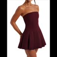 thumbnail image 3 of Vestido Corto Ajustado de Corte A Sin Mangas, Sexy, con Pliegues y Sin Tirantes para Mujer, Estilo Y2K Vino Tinto XL, 3 of 8