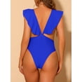thumbnail image 3 of DARING DIVA V Neck Ruffled Monokini Tummy Control Bathing Suit XL Royal Blue, 3 of 6