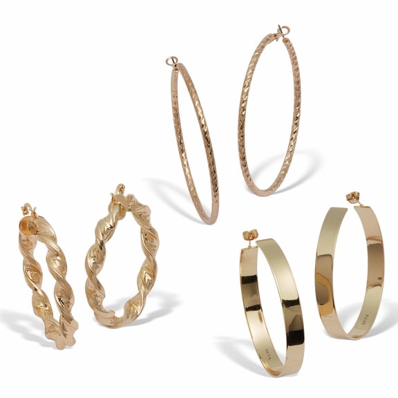 PalmBeach Jewelry 3 Pair Goldtone Rope and Twisted Hoop Earrings