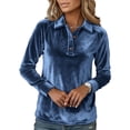 thumbnail image 4 of Women's Polos Shirts 2026 Elegant Long Sleeve Button Down Velvet Shirt Casual Dressy Business Work Henley Blouses, 4 of 8