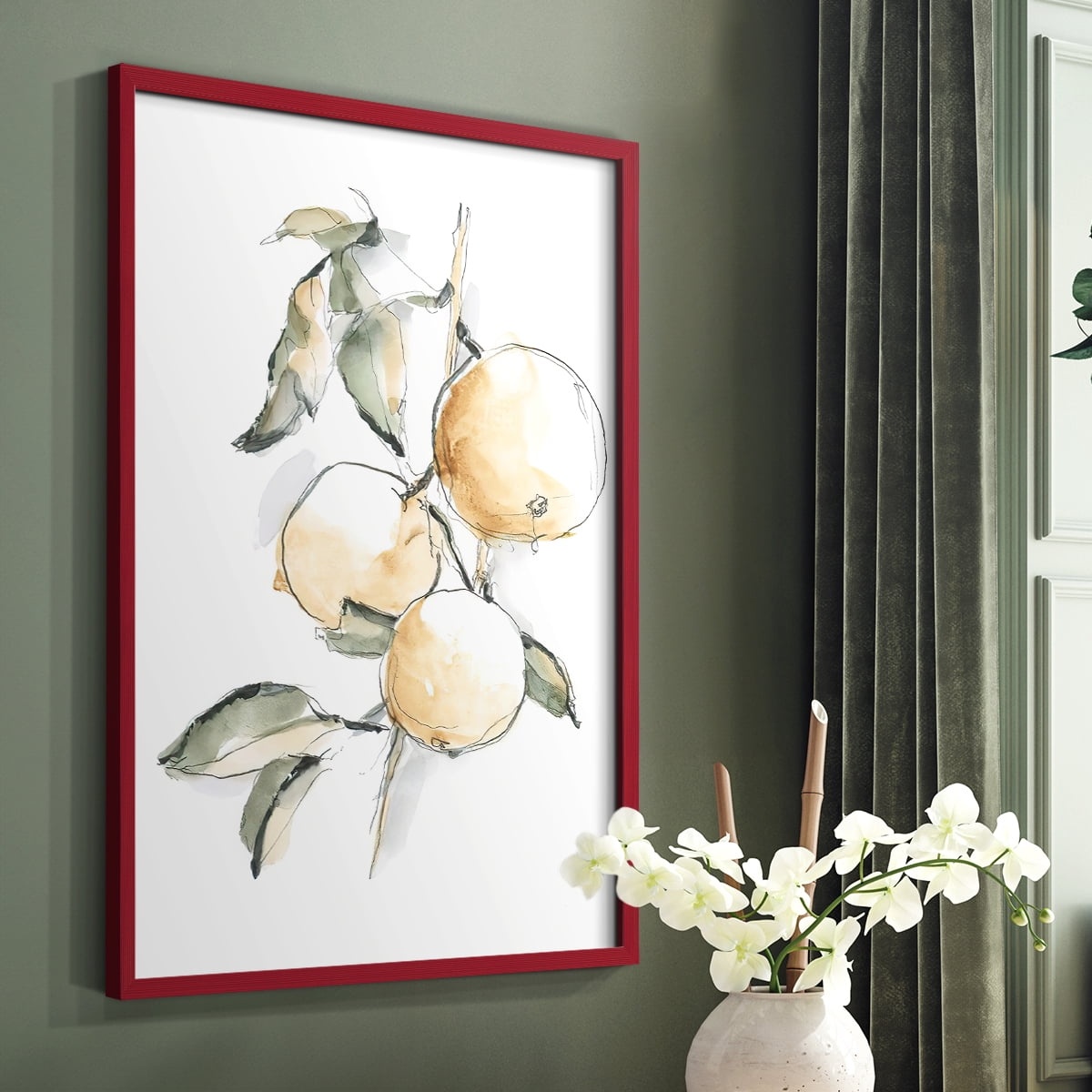 Watercolor Fruit Contour II Framed Print in Red Solid Wood 8 x 10 Framed Print