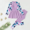 thumbnail image 2 of Piomll Swimsuit for Girls Long Sleeve Rash Guard 2 Pcs Zip Up Separates Long Pants Sun Swim Kids Beachwear, 2 of 8