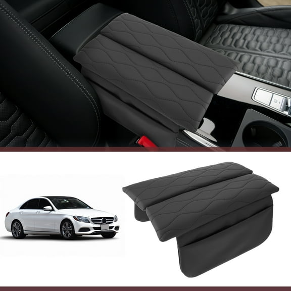 Unique Bargains Center Console Cover for Mercedes Benz EQC 400 Leather Console Armrest Cover for Mercedes Benz EQC 400 Waterproof Armrest Cushion Black