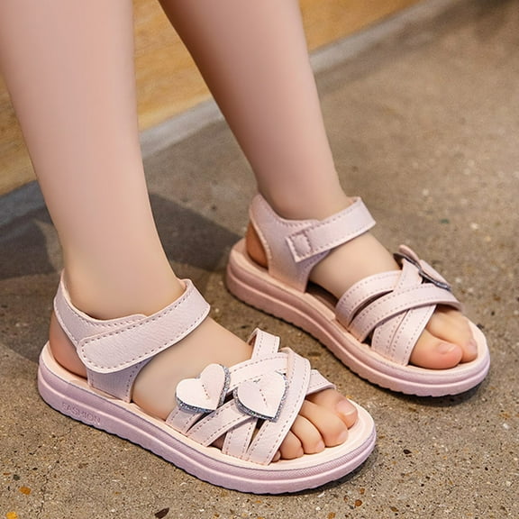 WERYOUNG Girls Sandals Summer Cute Fashion Love Heart Soft Sole Princess Shoes Newborn Stylish Party Wedding School Sandal,Red,3.5-4 Years