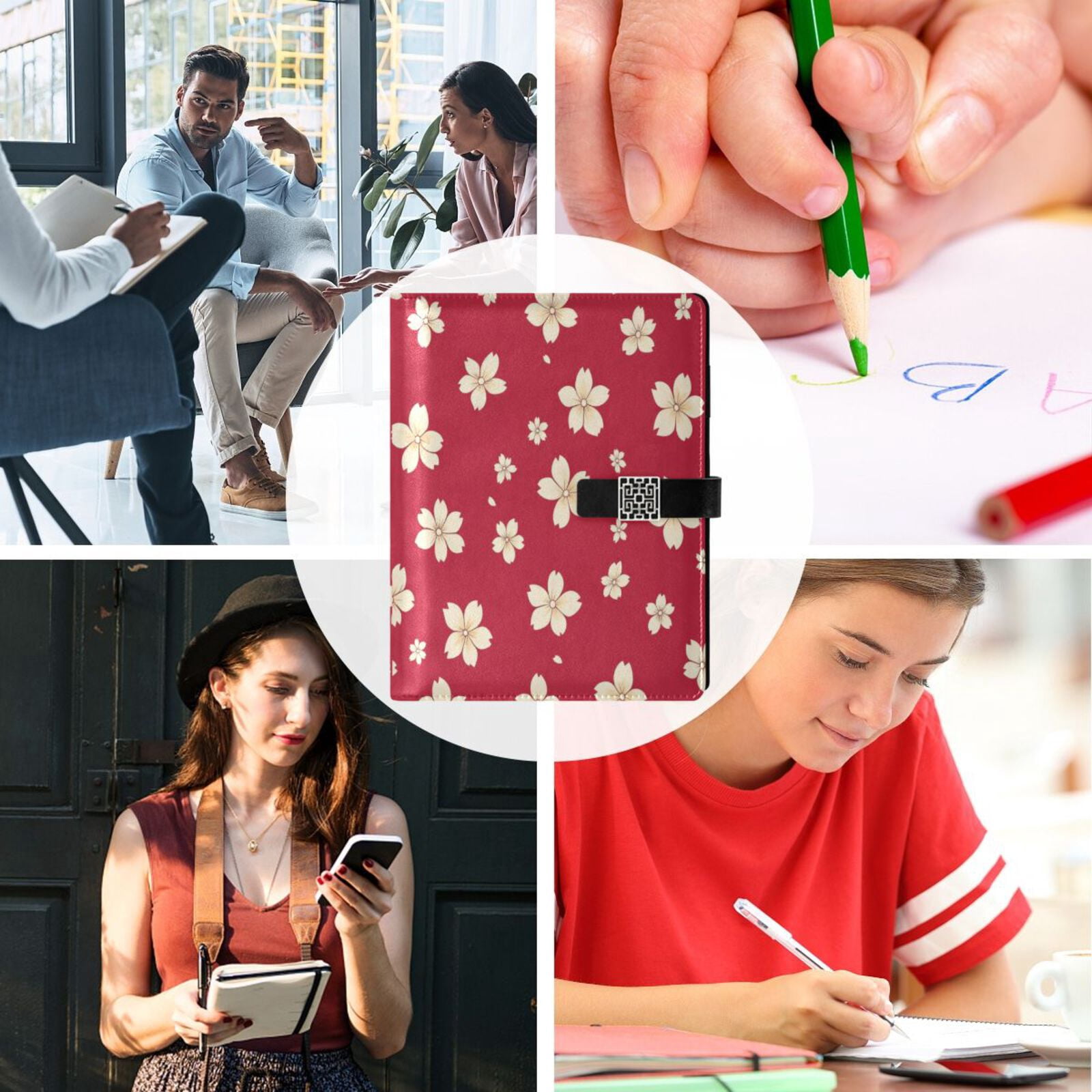 Premium Faux Leather Notebook - Refillable, Multi-Functional Organizer, 23.3x17cm, All-Season Use，Many Small Flower Stickers