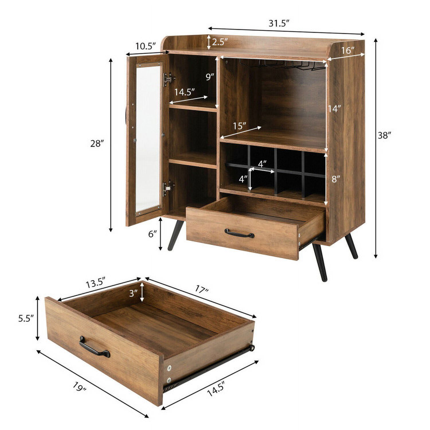Finihen Kitchen Storage Cabinet, Buffet Sideboard, Buffet Sideboard with Removable Wine Rack and Glass Holder, for Dining Room, Kitchen, Living Room, Rustic Brown Finihen Kitchen Storage Cabinet, Buffet Sideboard, Buffet Sideboard with Removable Wine Rack and Glass Holder, for Dining Room, Kitchen, Living Room, Rustic Brown