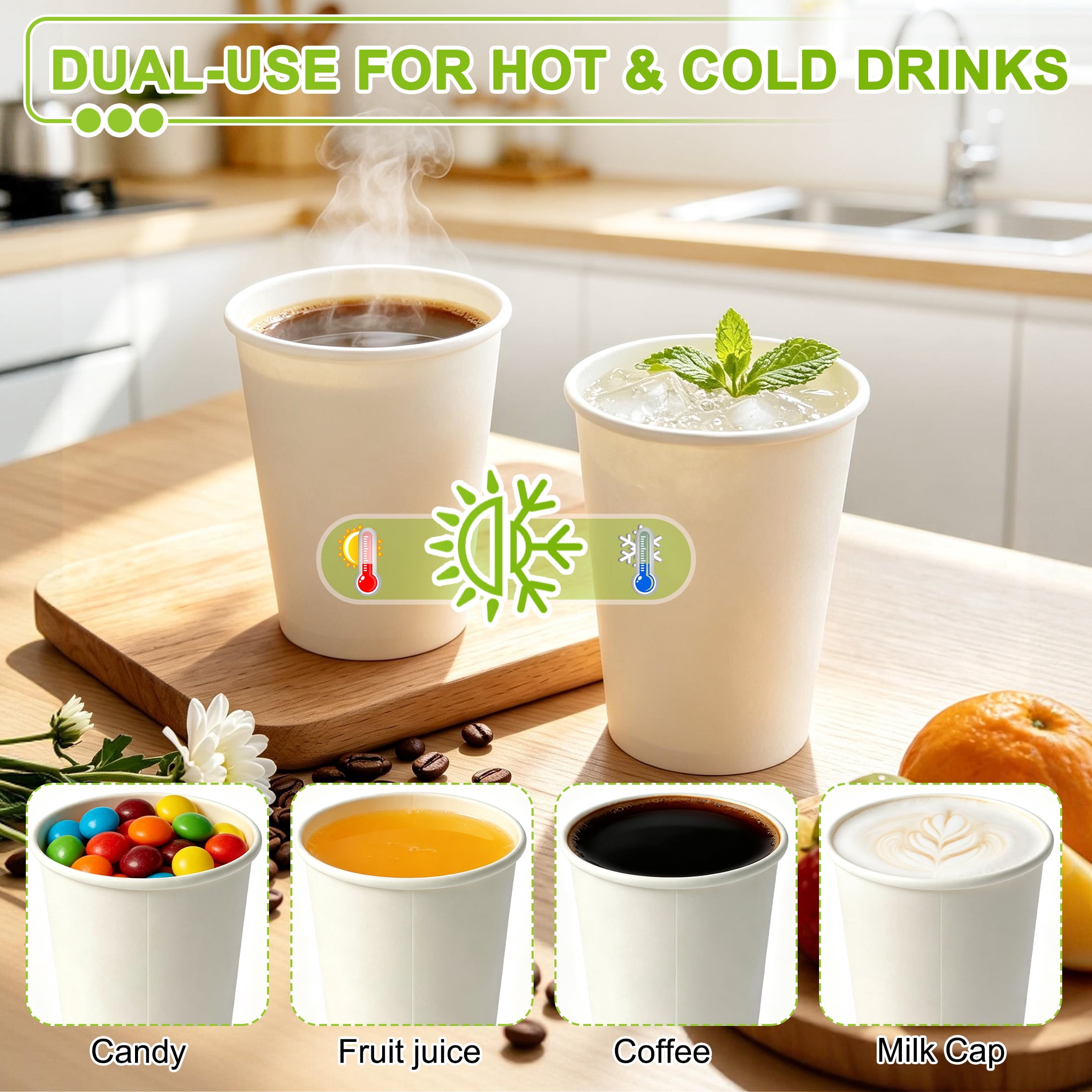 CISILOV 100 Pack Disposable Paper Cups 12oz, Heavy‑Duty White Paper Coffee Cups, Leak‑Proof Hot Cold Drink Cups for Coffee, Tea, Juice, Office, Party, Picnic