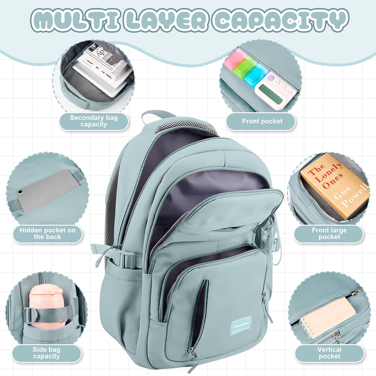 DAKIMOE School Backpack for College High Middle School Fashion Student Bag Teen Bookbag Laptop Backpack Women Travel Daypacks
