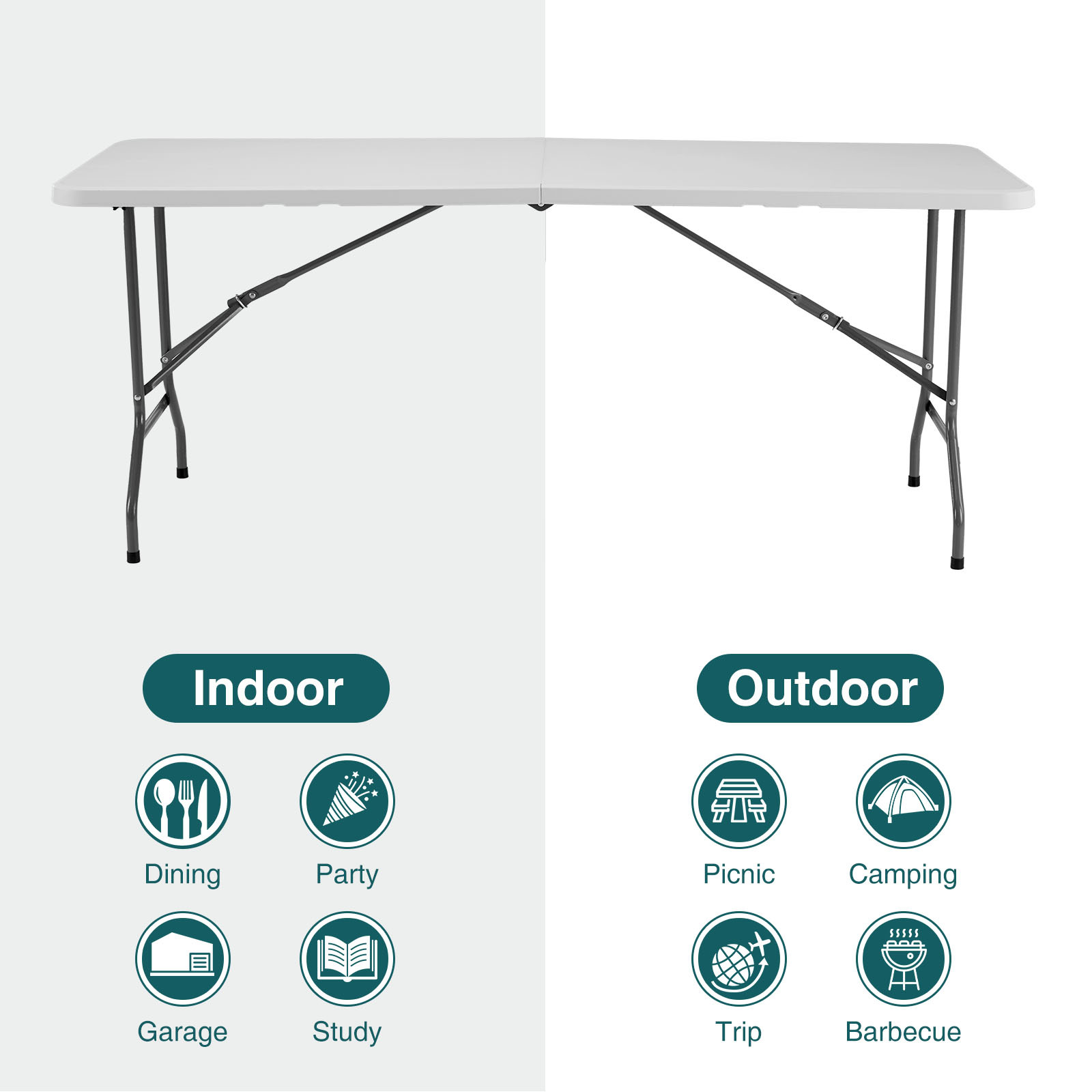 Alvantor Heavy Duty Folding Table Indoor Outdoor, Portable Camping Table, White