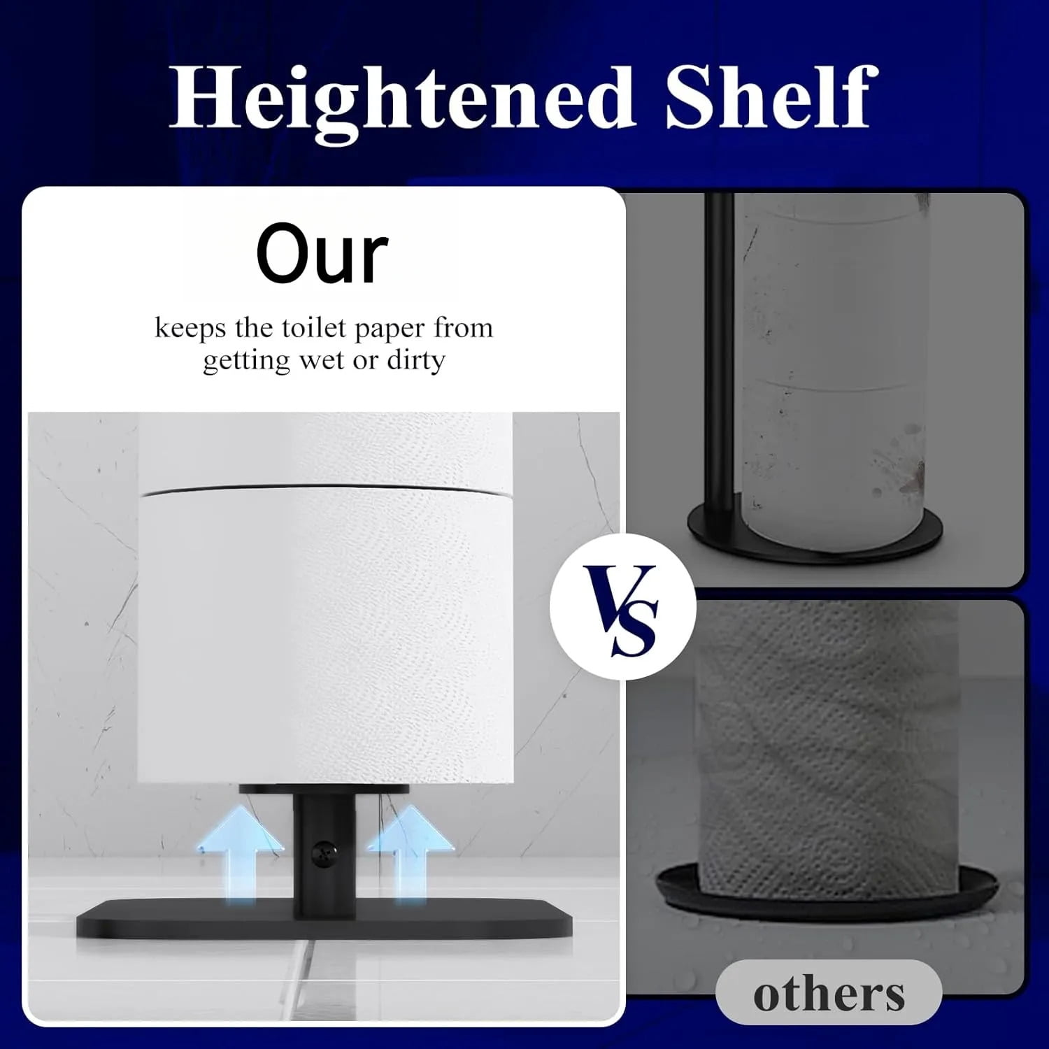 Toilet Paper Holder Free Standing – Rustproof Metal Toilet Paper Stand for 4 Rolls with Anti-Slip Base and Shelf for Phone & Small Items, Bathroom Organizers and Storage, Medium