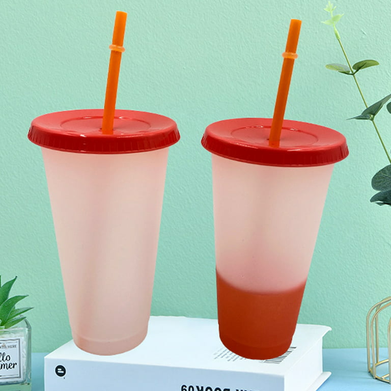 Cheers.US 700ml Color Changing Cups, Plastic Cups Reusable Tumbler with Lids  and Straws,Adult Children Cold Drink Cups, Smoothie Cups, Iced Coffee Cups,  Party Cups 
