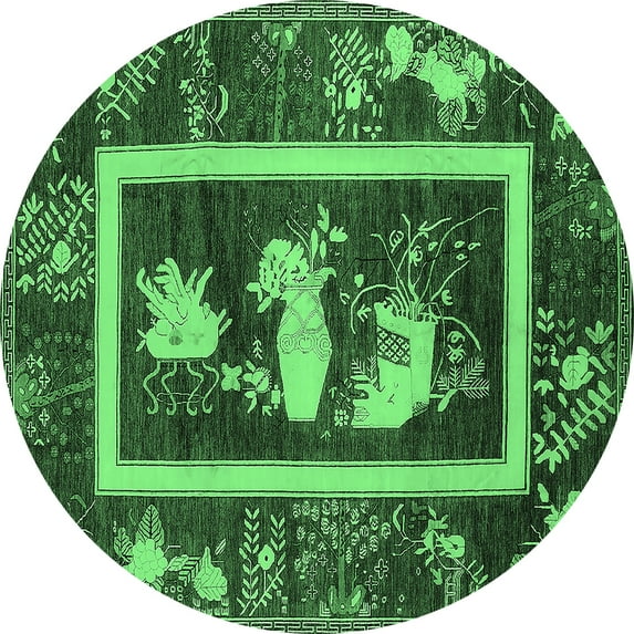 Ahgly Company Indoor Round Oriental Emerald Green Asian Inspired Area Rugs, 7' Round