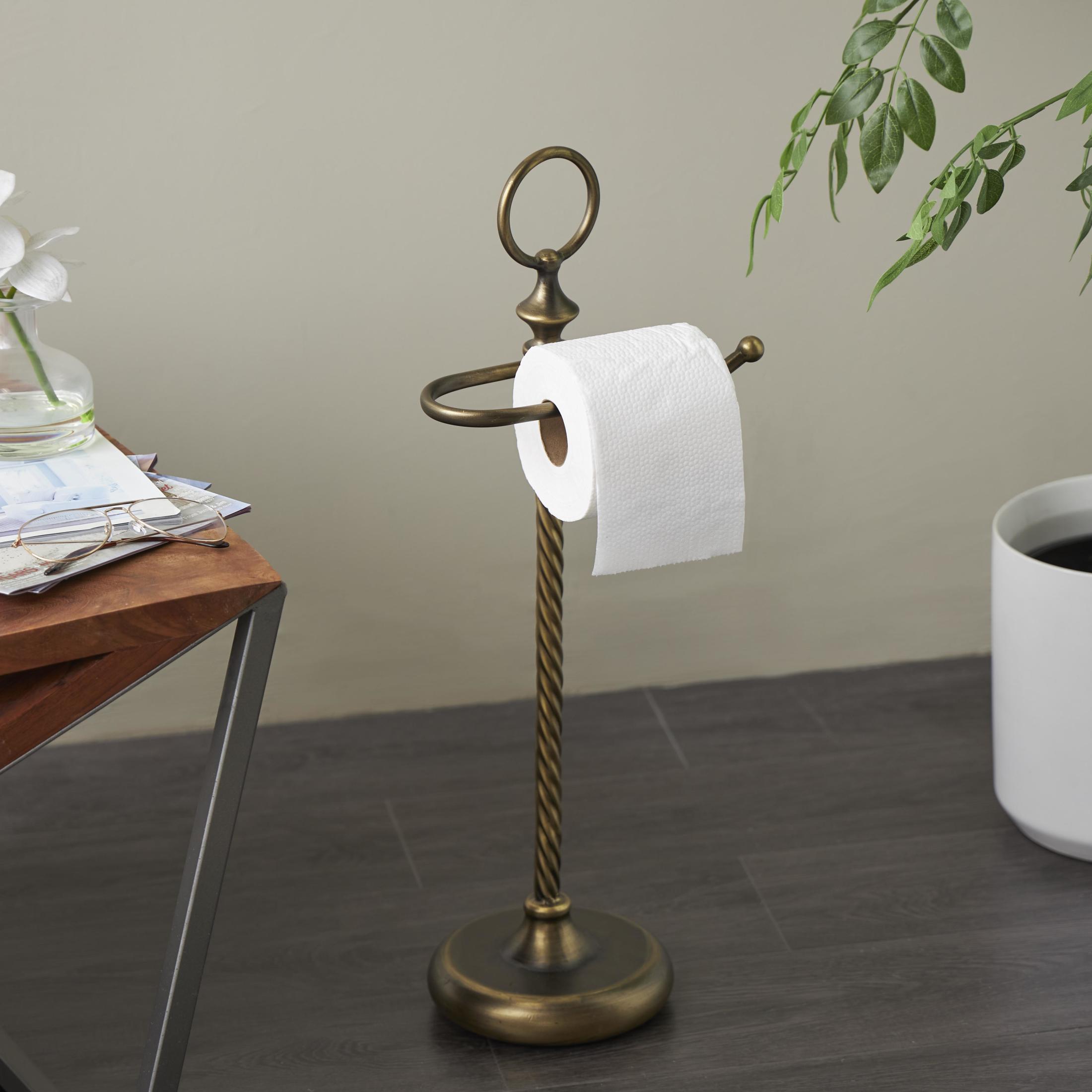 DecMode Brass Toilet Paper Holder with Twisted Stand and Ring Top