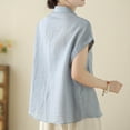 thumbnail image 4 of Taqqpue Womens Summer Plus Size Tops Linen Button Down Shirt Casual Cap Sleeve Blouses Summer Cotton Collared Tops Oversized Tops with Pocket, 4 of 4