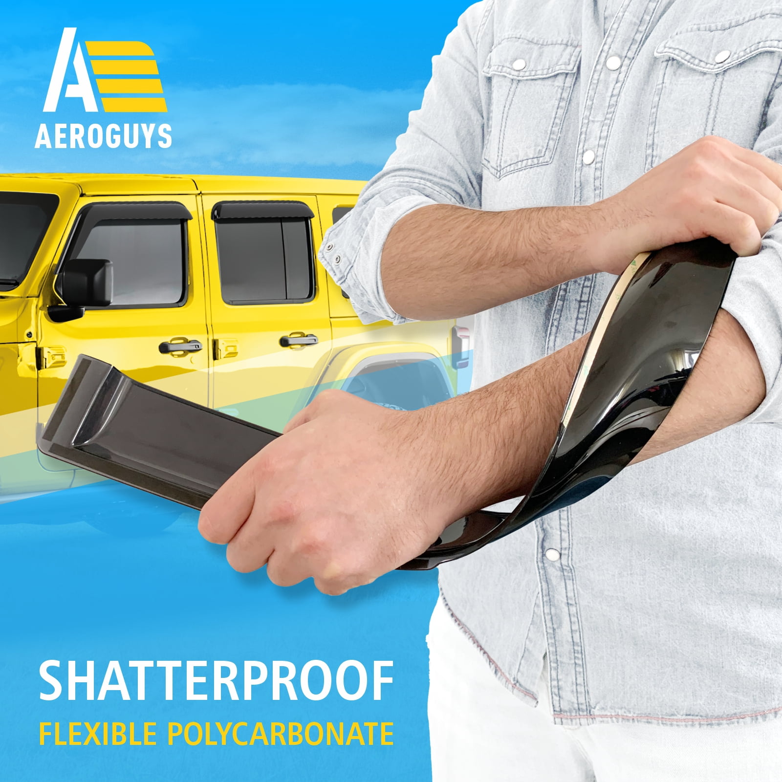 AEROGUYS Tape-On Window Deflectors Extra Durable Window Visors Rain Guards Fit for Jeep Wrangler 2018-2026 JL/Gladiator 2020-2026,Sun Visors, Wind Deflectors,Vent Visors,Car Accessories - 4pcs AG0085