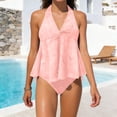 thumbnail image 4 of Guluxicc 2 Piece Swimsuits for Women Halter High Waisted Textured Flowy Swim Skirts Swim Bathing Suits for Summer Beach Vacation, 4 of 7
