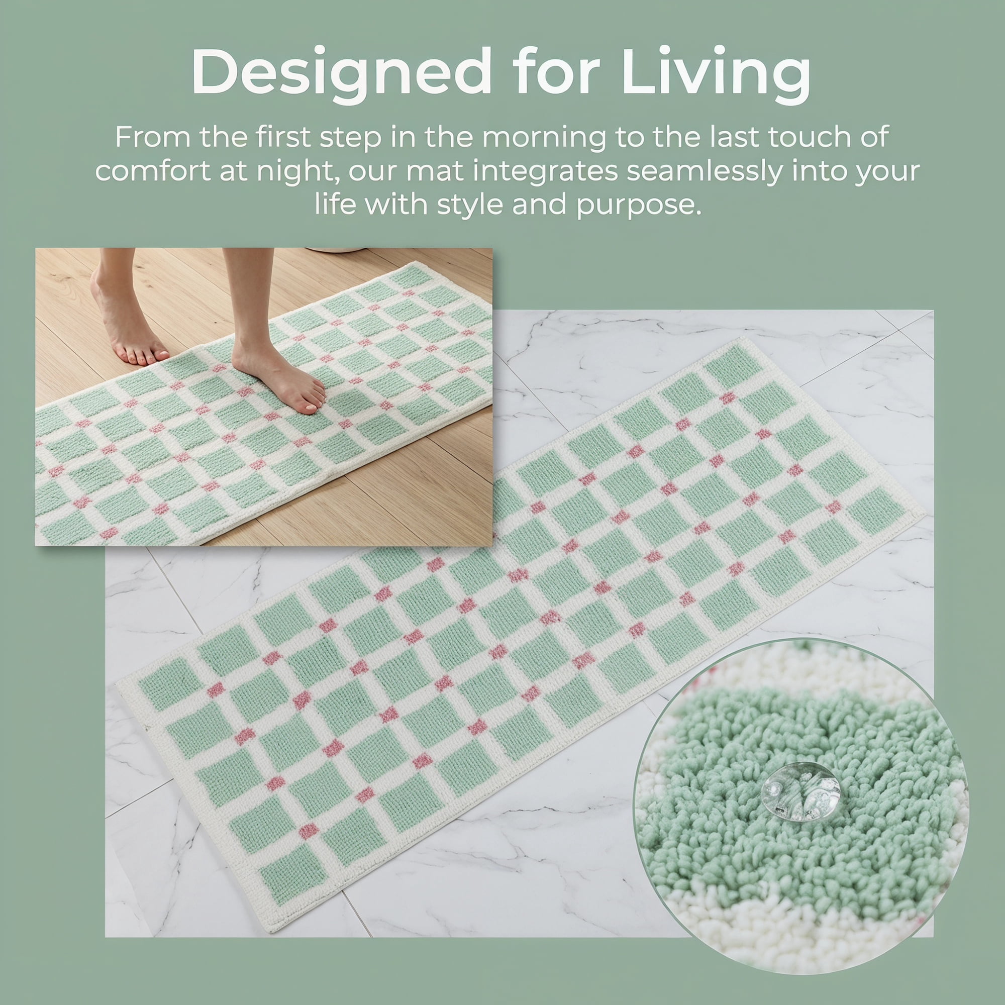 Unique Bargains Geometric Runner Rug Shaggy Bedside Non-Slip Hallway Carpet Green