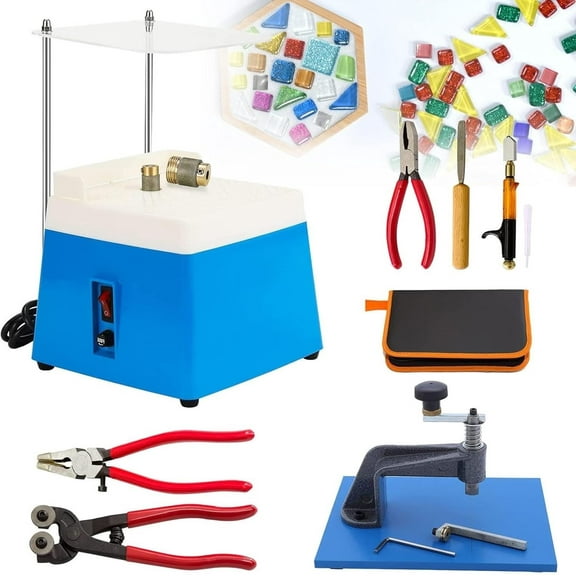 Glass Grinder,Stained Glass Grinder Machine Starter Kit,Professional 10 Pieces Mosaic Tile And Stained Glass Start-Up Tool,With Glass Grinder & Circle Cutter And Lead Came Kit For Beginner