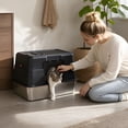 thumbnail image 5 of Enclosed Cat Litter Box, Stainless Steel Base Anti-Urine Leakage Non-Sticky Dual Entry Top and Front Door for Pets (Black), 5 of 7