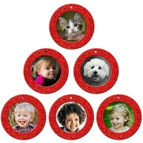 Mini Magnetic Glitter Christmas Picture Frame Ornaments with Photo Protectors, 6-Pack, Round-Red