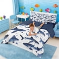 thumbnail image 4 of Manfei Watercolor Shark Bedding Comforter Set for Kids Boys and Girls, Marine Life Print King Bedding Sets, Navy Reversible 7pcs, 4 of 6