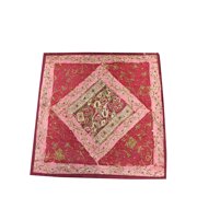 Mogul Indian Throw Pillow Sham Vintage Sari Floral Zari Embroidery Sequin Patchwork Pink Cushion Cover 16"x16"