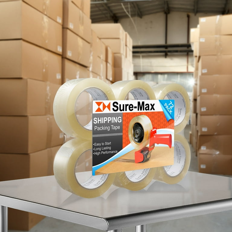 Sure-Max Premium Carton Packing Tape 2.0 Mil 330 Feet (110 Yards) - Clear - 2 Cases (72 Rolls Total)