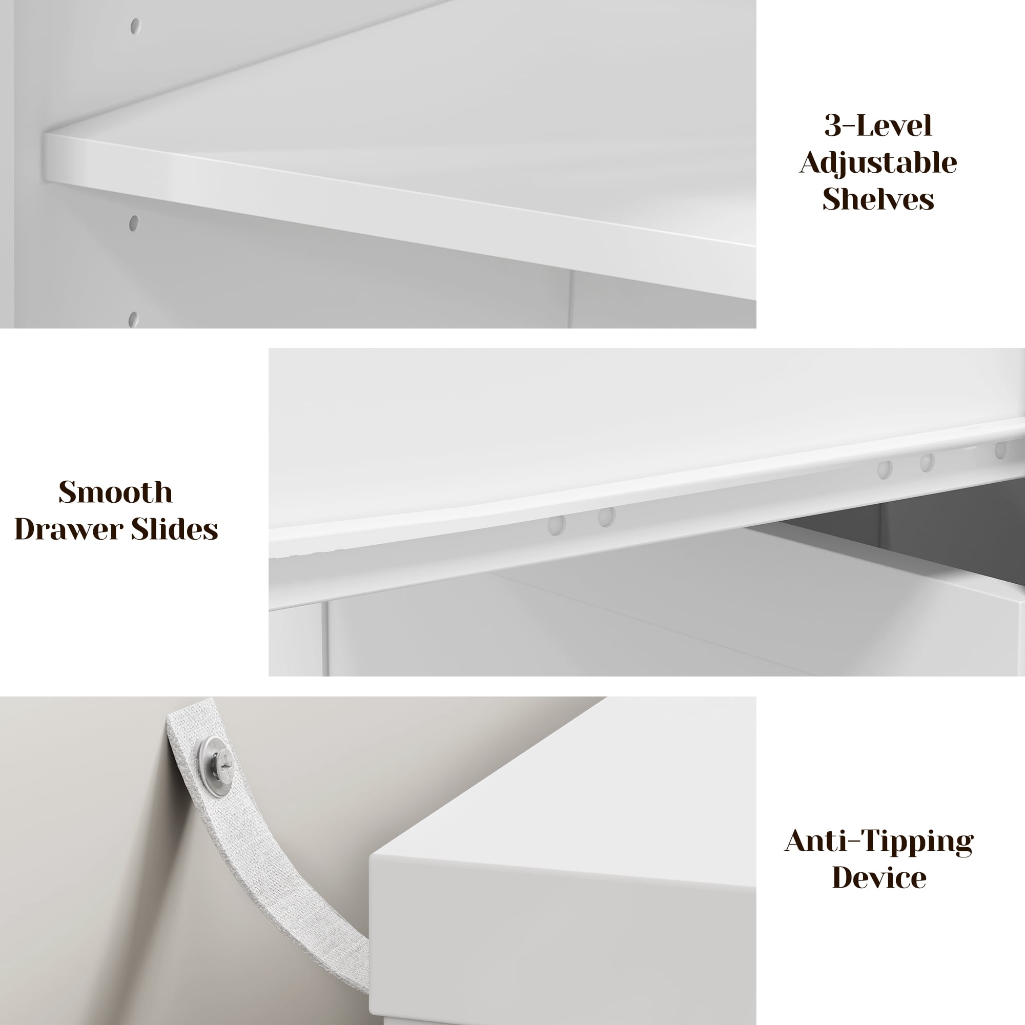 Heynemo Makeup Vanity Desk, Extendable Corner Vanity Makeup Table with 3 Drawers & 1 Door, Modern Dressing Table for Bedroom, Vanities for Women/Girls Bedroom (without Mirror)