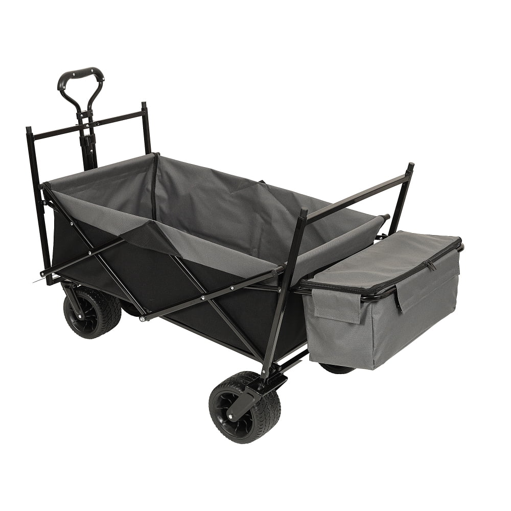 Hassch Collapsible Folding Wagon with Canopy and All-Terrain Wheels, Utility Storage Cart with Cooler Bag and Side Pockets, Beach Wagon for Sand, Camping, Sports, Shopping, Black