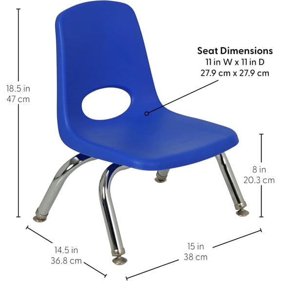 FDP 8" School Stack Chair, Stacking Student Seat with Chromed Steel Legs and Swivel Glides; for Daycare, Preschool and Homeschool - Blue, 14750-BL