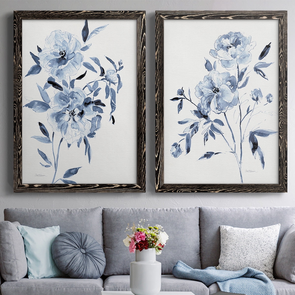 Inky Chickory Botanical I - Premium Framed Canvas 2 Piece Set - Ready to Hang