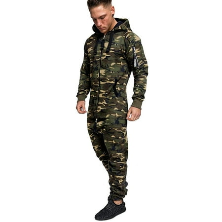 

Dasayo Army Green Baggy Jumpsuits for Women Men Pajamas Splicing Autumn Winter Casual Hoodie Print Zipper Print Jumpsuit