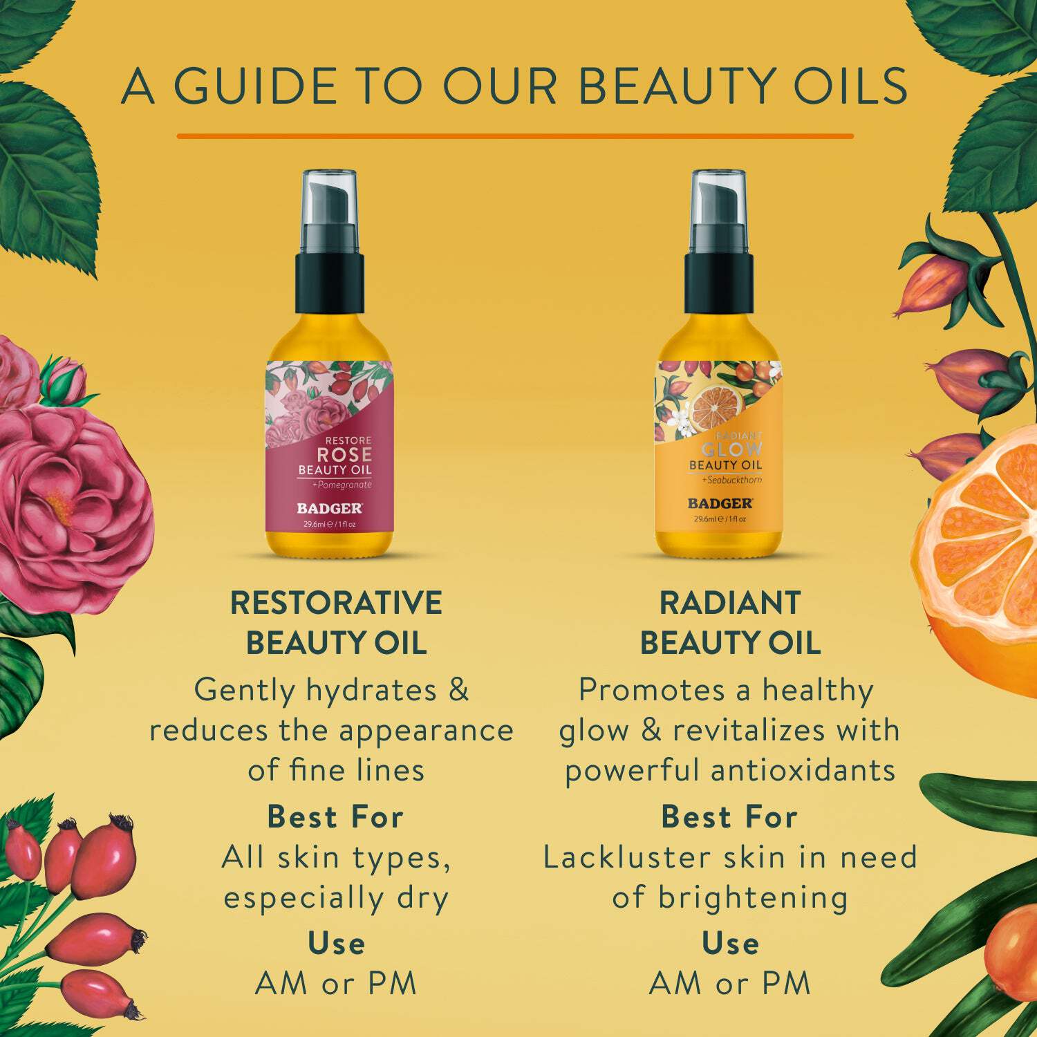 Badger - Face Oil, Seabuckthorn, Certified Organic, Seabuckthorn Oil, Organic Face Oil, Moisturizing Facial Oil, Natural Face Oil, 1 oz Glass Bottle