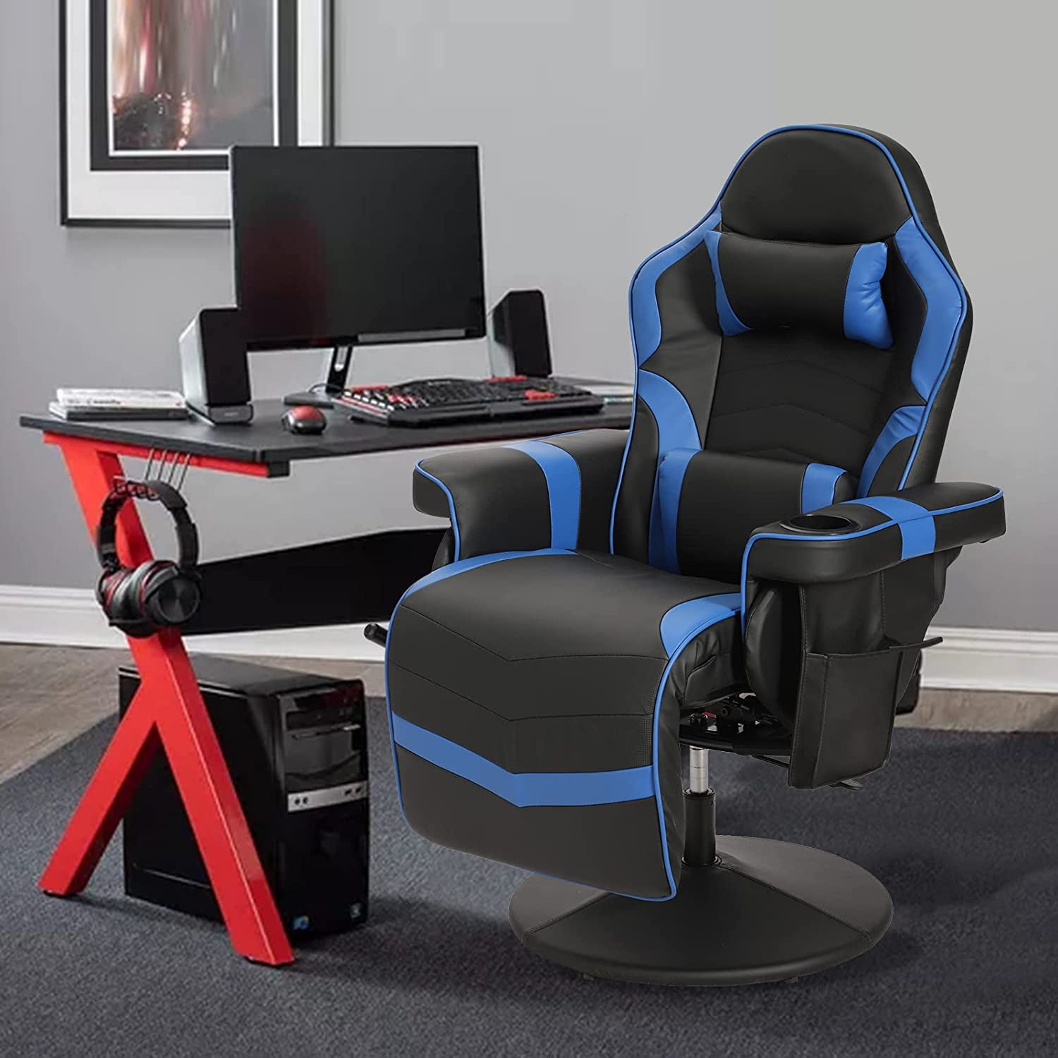 Massage Gaming Chair Reclining Video Game Chair Ergonomic Office Chair Height Adjustable Gamer Chair with Headrest and Lumbar Support PU Leather High Back Swivel Computer Chair
