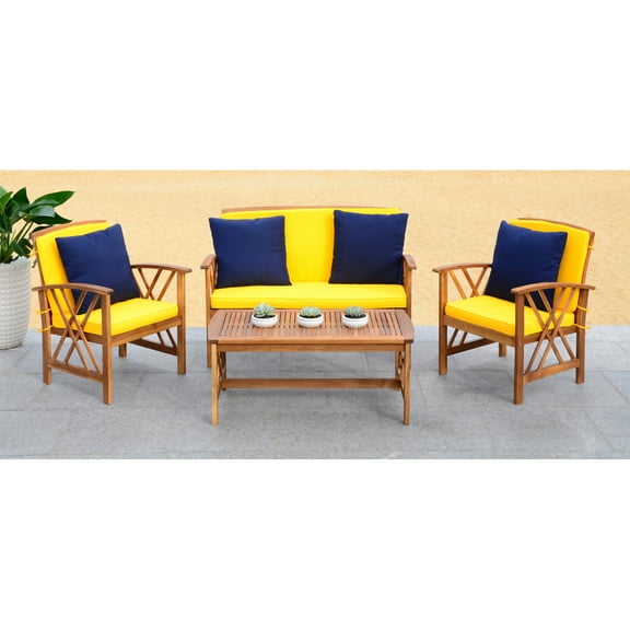 SAFAVIEH Outdoor Collection Fontana 4-Piece Patio Set Natural/Yellow