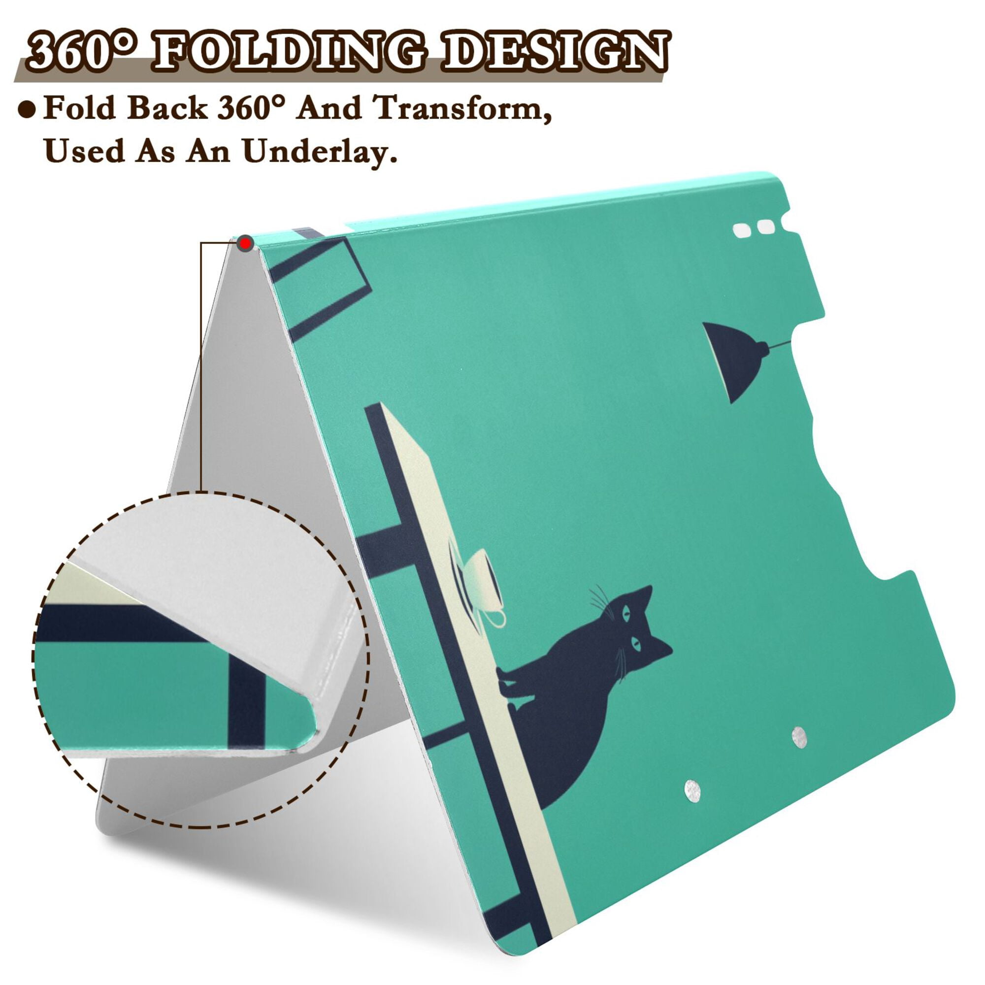 FORMRS A4 Clipboard Folder with Pen Holder Horizontal Foldable School Office Binder, Green Cat