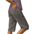 thumbnail image 2 of HBGVBA Capris Pants for Women,Plus Size Casual Leggings,Solid Color Linen Loose Straight Leg Pocket Elastic Waist Back Pocket Knee Length Shorts, 2 of 5