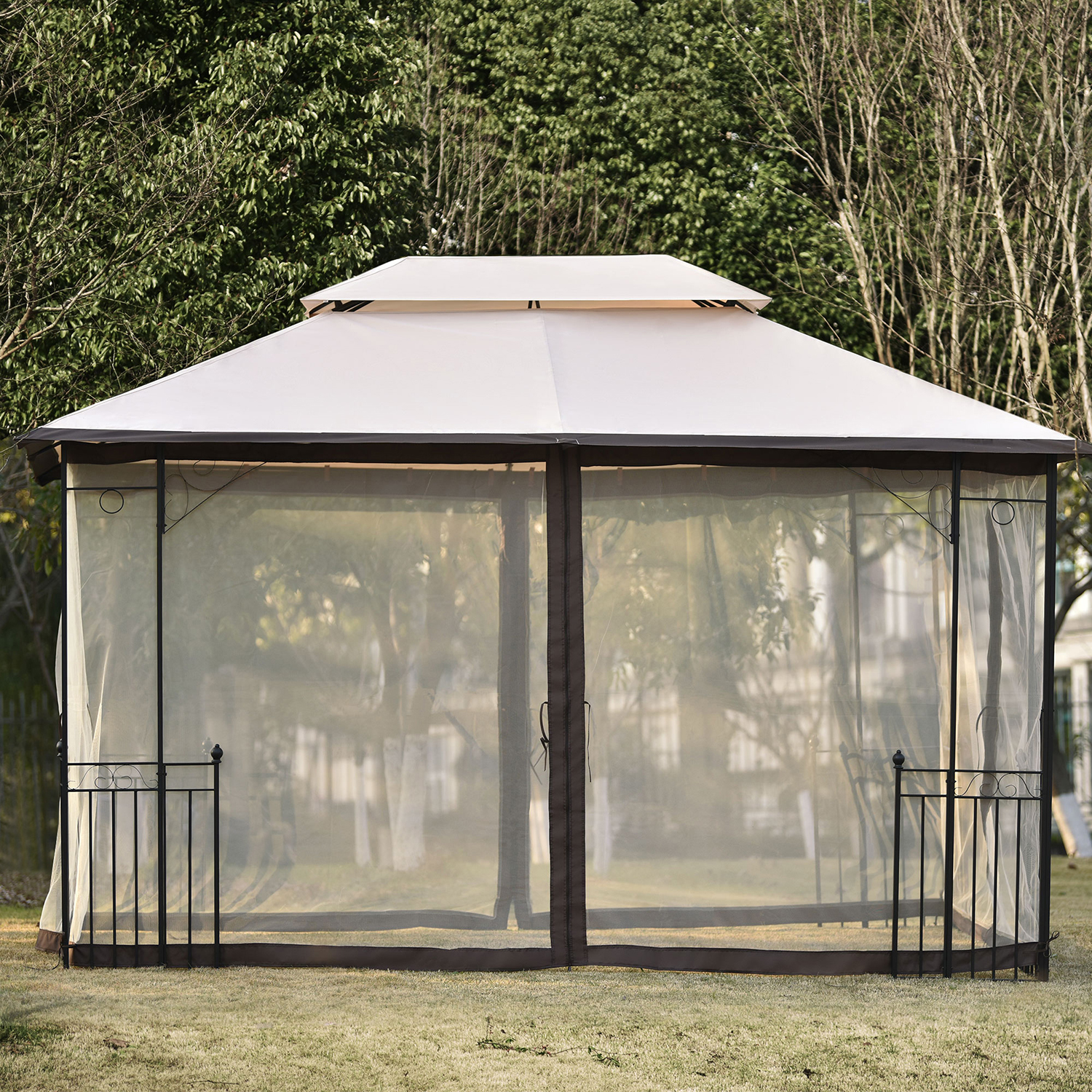 Kadyn 13 Ft Patio Outdoor Gazebo, Double Roof Soft Canopy Garden with Mosquito Netting Suitable for Backyard, khaki Kadyn 13 Ft Patio Outdoor Gazebo, Double Roof Soft Canopy Garden with Mosquito Netting Suitable for Backyard, khaki