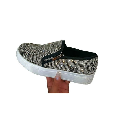 

Rotosw Women s Loafers Casual Shoes Flat Shoes Rhinestone Zipper