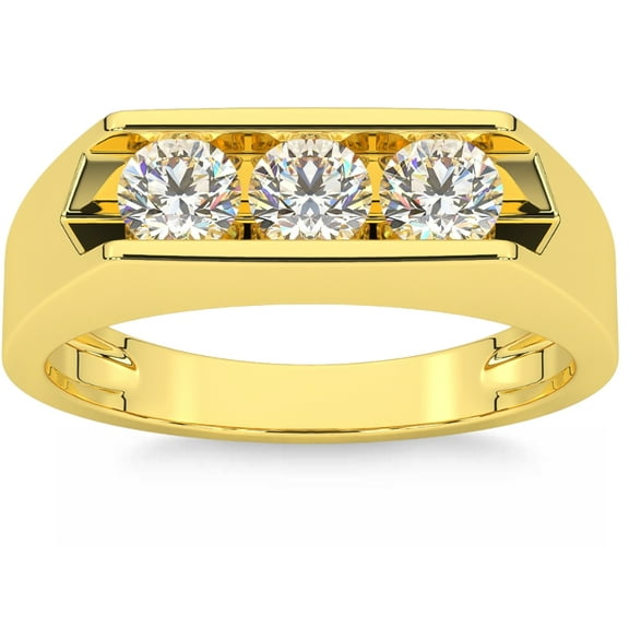 Pompeii 1 1/2ct Lab Grown Diamond Three Stone Mens Wedding Ring 10K Yellow Gold