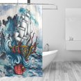 thumbnail image 6 of Nautical Octopus Shower Curtain Ocean Animal Sailboat Ship Sea Wave Bathroom Window Decor Set with Hooks Waterproof Polyester Fabric Machine Washable 72x72 inch, 6 of 6