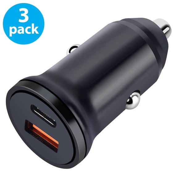 3-Pack Dual USB PD Fast Car Charger Adapter, USB-C (Type-C) and USB-A QC3.0 Quick Charge 3.0 Mini Fast Charging Car Adapter for iPhone 13, 13 Pro Ma