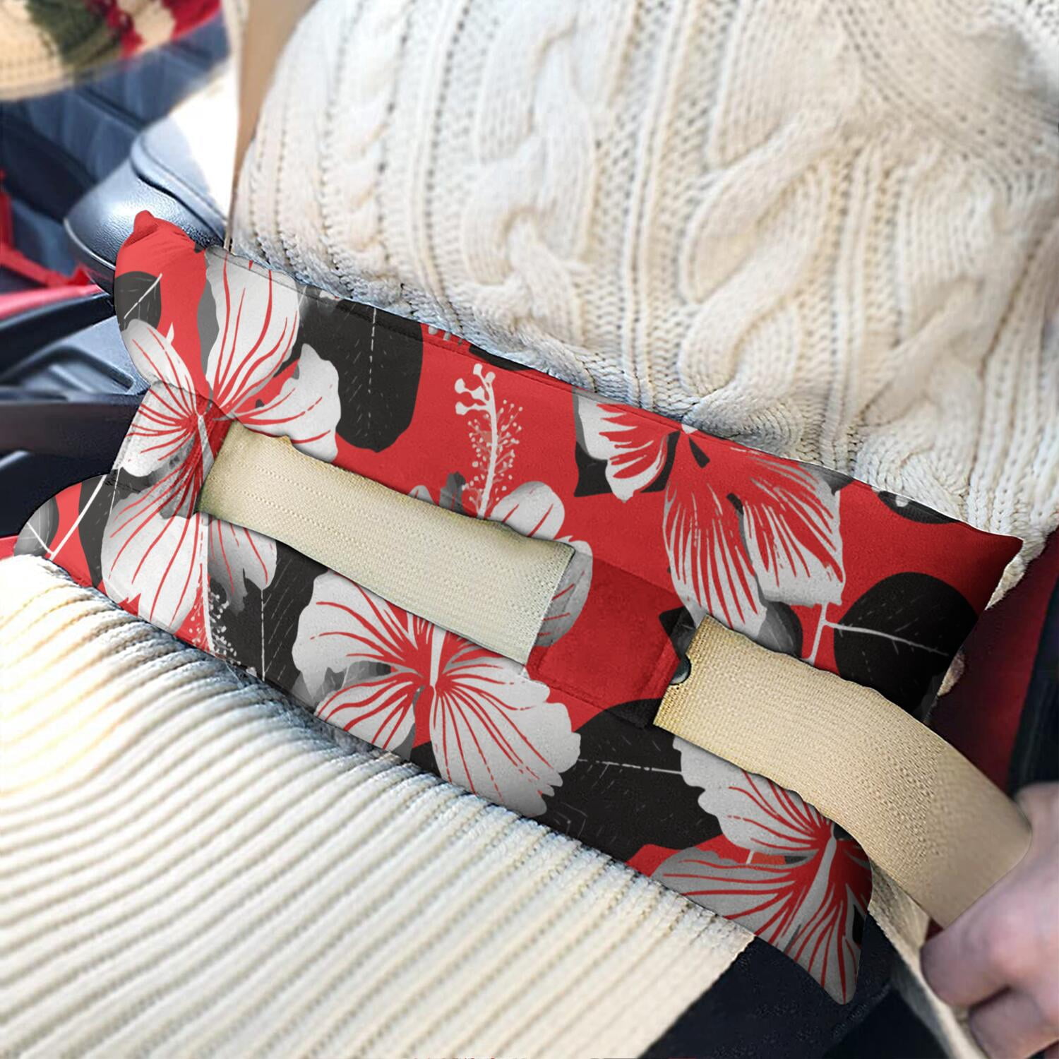 Tropical Flowers Seat Belt Cushion for Surgery - Secure Loop Mastectomy Pillow - Post-Op Recovery Gift with Exotic Floral Print